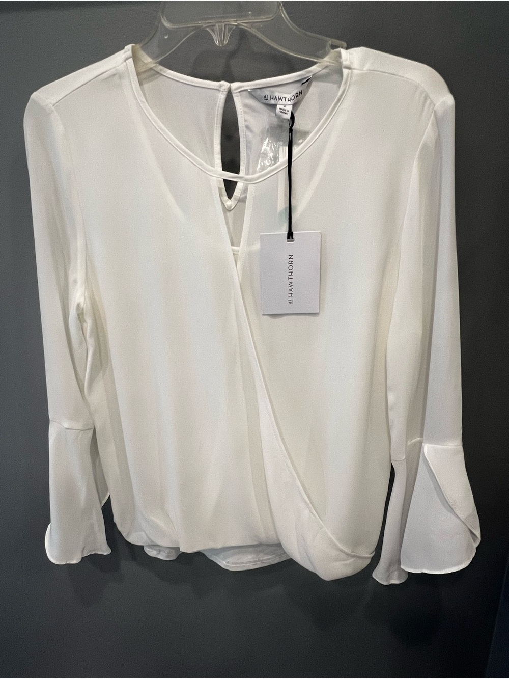 41 Hawthorn Ivory Wrap-Front Blouse with Bell Sleeves - Lined - NWT